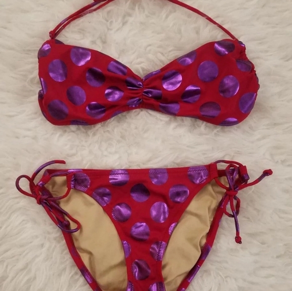 Vintage Victoria's Secret Shimmer Polka Dot Bikini - Picture 4 of 14